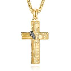 HXWZB Kreuz Halskette Sterling Silber Vergoldetes Kreuz Anhänger mit I Can Do All Thing für Männer Frauen von HXWZB