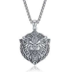 HXWZB Löwe Halskette Sterling Silber Lion Sheild Celtic Lion Anhänger Löwenschmuck für Männer Jungen Vater von HXWZB