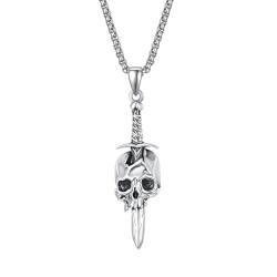 HXWZB Totenkopf Schwert Halskette Sterling Silber Totenkopf Anhänger Halskette Gothic Punk Skelett Halskette Totenkopfschmuck Halloween Geschenke für Männer Frauen von HXWZB