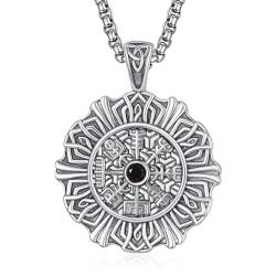HXWZB Wikinger Halskette Kompass Halskette Sterling Silber nordischer Kompass Wikingeranhänger Wikinger Amulett für Männer Frauen von HXWZB