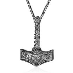 HXWZB Wikinger Halskette für Männer Wikinger Anhänger Halskette Wikinger Schmuck für Männer Vater Wikinger Liebhaber (Thors Hammer-B01-Black) von HXWZB