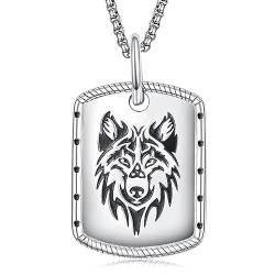 HXWZB Wolf-Halskette für Männer Sterling Silber Wikinger-Halskette Hundemarke-Anhänger-Halskette Wikinger Wolf-Schmuckgeschenke für Männer von HXWZB