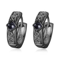 Schwarzer Onyx Achat Ohrringe Sterling Silber Keltisch Natürlicher Schwarzer Keltischer Knoten Huggie Ohrringe Keltischer Modeschmuck Geschenke für Männer Frauen von HXWZB