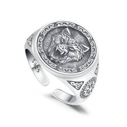Wolf Wikinger Offener Ring Sterling Silber Keltischer Wikinger Wolf Verstellbarer Ring für Männer von HXWZB