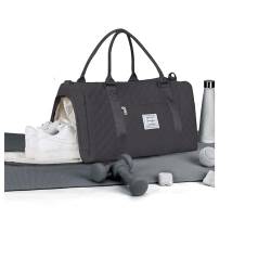 Damen Sporttasche,Sporttasche Mit Schuhfach, Reise Duffel Bags Reisetasche Damen,Handgepäck Tasche 45x36x20 für Flugzeug EasyJet, Weekender-Tasche Herren Travel Bag Trainingstasche,Schwarz Grau von HYC00