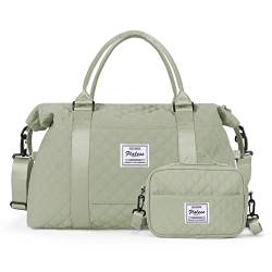 HYC00 Reisetasche Damen Sporttasche Handgepäck Tasche,Weekend Bag mit Kulturbeutel&Nasstasche,Wasserdicht Schwimmtasche Travel Duffle Bag,Fitnesstasche Trainingstasche Frauen Tragetasche,Hell Grün von HYC00