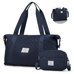 Reisetasche Damen Sporttasche 40x20x25 Ryanair Handgepäck Tasche Erweiterbar 45x36x20 Easyjet Flugzeug Cabin Bag,Schwimmtasche Wasserdicht Weekender Travel Bag Fitnesstasche Trainingstasche,Navy Blau von HYC00