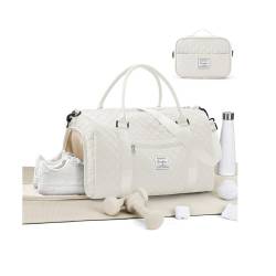 Reisetasche Damen Sporttasche Handgepäck Tasche,Weekend Bag mit Kulturbeutel & Nasstasche & Schuhfach,Schwimmtasche Travel Duffle Bag,Wasserdicht Sport Duffel Bag Damen Reise Duffel Bags,Beige von HYC00