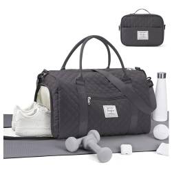 Reisetasche Damen Sporttasche Handgepäck Tasche,Weekend Bag mit Kulturbeutel & Nasstasche & Schuhfach,Schwimmtasche Travel Duffle Bag,Wasserdicht Sport Duffel Bag Damen Reise Duffel Bags,Schwarz Grau von HYC00