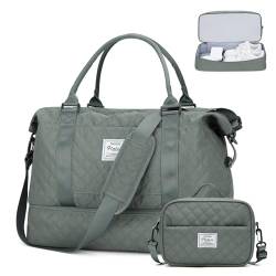 Reisetasche Damen Sporttasche groß Handgepäck Tasche mit schuhfach & Nass-Tasche,Weekender Overnight Bag Travel Bag Wasserdicht Schwimmtasche Trainingstasche Fitnesstasche Frauen für Yoga,Armeegrün von HYC00