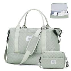 Reisetasche Damen Sporttasche groß Handgepäck Tasche mit schuhfach & Nass-Tasche,Weekender Overnight Bag Travel Bag Wasserdicht Schwimmtasche Trainingstasche Fitnesstasche Frauen für Yoga,Grün von HYC00