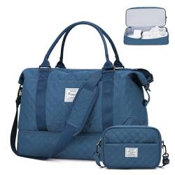 Reisetasche Damen Sporttasche groß Handgepäck Tasche mit schuhfach & Nass-Tasche,Weekender Overnight Bag Travel Bag Wasserdicht Schwimmtasche Trainingstasche Fitnesstasche Frauen für Yoga,Indigo von HYC00