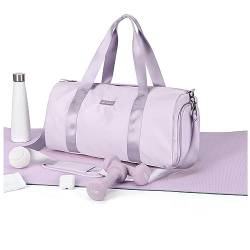 Sport Duffel Bag Damen, Sporttasche mit Nassfach & Schuhfach Reise Duffel Bags Übernachtungstasche Leichte wasserdichte Sporttasche Handgepäcktasche für Herren Wochenendtraining Schwimmen,Hellviolett von HYC00