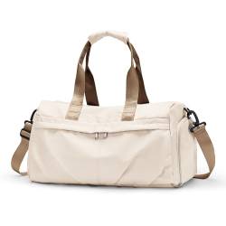 Sport Duffel Bag Damen, Sporttasche mit Schuhfach & Nassfach Duffel Bags wasserdichte Übernachtungstasche Leichte Sporttasche Handgepäcktasche für Herren Wochenendtraining Yoga Wandern,Beige mit Braun von HYC00