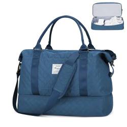 Sporttasche Reisetasche Damen,Weekender Overnight Bag Travel Duffle Bag Trainingstasche Frauen Schwimmtasche mit Schuhfach & Nassfach,Handgepäck Tasche für Flugzeug Krankenhaustasche,Indigo von HYC00