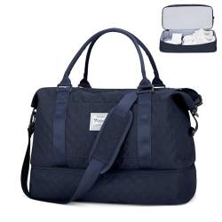 Sporttasche Reisetasche Damen,Weekender Overnight Bag Travel Duffle Bag Trainingstasche Frauen Schwimmtasche mit Schuhfach & Nassfach,Handgepäck Tasche für Flugzeug Krankenhaustasche,Navy Blau von HYC00