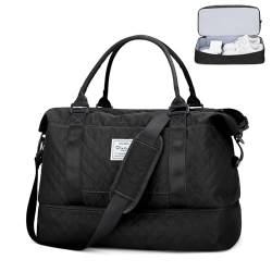 Sporttasche Reisetasche Damen,Weekender Overnight Bag Travel Duffle Bag Trainingstasche Frauen Schwimmtasche mit Schuhfach & Nassfach,Handgepäck Tasche für Flugzeug Krankenhaustasche,Schwarz von HYC00