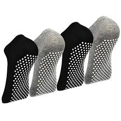 Anti-Rutsch Socken Unisex - 4 Paar Yoga Pilate Trampolin Ballett Socken for Damen Herren Schwarz*2+Grau*2 44-46 von HYCLES
