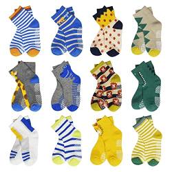 HYCLES Baby ABS Socken Kinder 12 Paar Stoppersocken Kinder Anti Rutsch Socken Kind Jungen Mädchen 23-26 27-30 Kleinkind Socken Baby 01 Krokodil für 3-5 Jahre von HYCLES