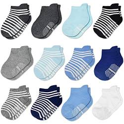 HYCLES Baby ABS Socken Kinder 12 Paar Stoppersocken Kinder Anti Rutsch Socken Kind Jungen Mädchen 23-26 27-30 Kleinkind Socken Baby 07 Streifen für 5-7 Jahre von HYCLES