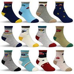 HYCLES Baby Socken - 12 Paar Anti Rutsch Socken Kind ABS Socken Kinder Stoppersocken Kinder Baby Jungen Mädchen Kinder Kleinkind 07 Luftfahrzeuge für 3-5 Jahre von HYCLES