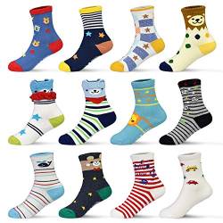 HYCLES Baby Socken - 12 Paar Anti Rutsch Socken Kind ABS Socken Kinder Stoppersocken Kinder Baby Jungen Mädchen Kinder Kleinkind 08 Löwe für 3-5 Jahre von HYCLES