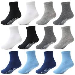 HYCLES Stoppersocken Kinder - 12 Paar ABS Socken Kinder Baby Jungen Kleinkind Rutschfeste Socken Antirutsch Socken Mädchen 01 Schwarz+marine+weiß+dunkelgrau+hellgrau+blau für 3-5 Jahre von HYCLES