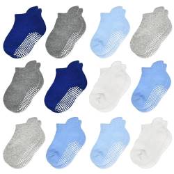 HYCLES Stoppersocken Kinder - 12 Paar ABS Socken Kinder Baby Jungen Kleinkind Rutschfeste Socken Antirutsch Socken Mädchen 2 Marineblau+2 Dunkelgrau+2 Hellgrau+2 Weiß+2 Blau+2 Hellblau für 5-7 Jahre von HYCLES