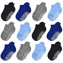 HYCLES Stoppersocken Kinder - 12 Paar ABS Socken Kinder Baby Jungen Kleinkind Rutschfeste Socken Antirutsch Socken Mädchen 3 Schwarz+3 Dunkelgrau+3 Marineblau+3 Blau für 1-3 Jahre von HYCLES