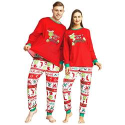 Pyjama Weihnachten Damen Herren Christmas Pyjamas Zweiteilige Lang Streifen Weihnachts Schlafanzug Xmas PJS Pajamas Red XL von HYCLES