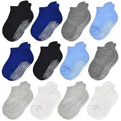 Stoppersocken Kinder - 12 Paar ABS Socken Kinder Baby Jungen Kleinkind Rutschfeste Socken Antirutsch Socken Mädchen 2 Schwarz+2 Dunkelgrau+2 Dunkelblau+2 Blau+2 Hellgrau+2 Weiß für 1-3 Jahre von HYCLES