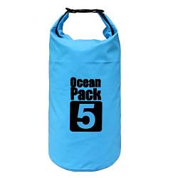 HYCOPROT Dry Bag Ultra-Light Wasserdichter Packsack und Wasserdichter Beutel Mit Verstellbarer 5L/10L/20L Wasserfeste Zum Strand, Kajakfahren, Tauchen, Boot, Angeln, Schwimmen (Blau, 5L) von HYCOPROT