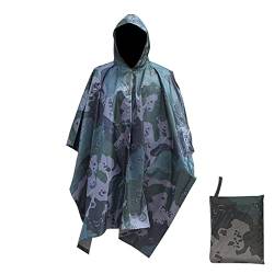 HYCOPROT Erwachsene Regenponcho EVA Wiederverwendbare lange Regenmantel Jacke mit Kapuze Kordelzug Ärmel zum Radfahren (Blume Tarnung-2) von HYCOPROT