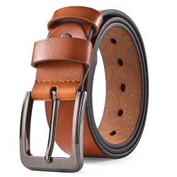 HYCOPROT Gürtel Herren Leather Klassische Accessoires Jeansgürtel 38mm Breite Größe Angepasst für Anzug Herren Kleidung Jeans Ledergürtel Vollrindleder (Braun, 105) von HYCOPROT