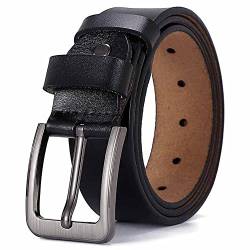 HYCOPROT Gürtel Herren Ledergürtel Klassische Accessoires Jeansgürtel 38mm Breite Größe Angepasst für Anzug Herren Kleidung Jeans Ledergürtel Vollrindleder (125, Schwarz) von HYCOPROT