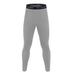 HYCOPROT Herren Kompressionshose Schnelltrocknende Laufhose Sportleggings Atmungsaktiv Funktionsunterhose Tight Hose für Basketball Fitness Joggen (L, Grau) von HYCOPROT