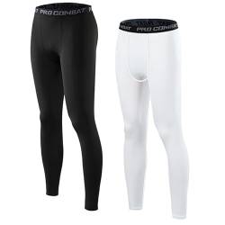 HYCOPROT Herren Kompressionshose Schnelltrocknende Laufhose Sportleggings Atmungsaktiv Funktionsunterhose Tight Hose für Basketball Fitness Joggen 2er Pack (M, Schwarz+Weiß) von HYCOPROT