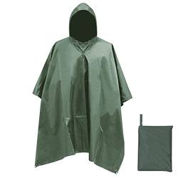 HYCOPROT Regenponcho 3 in 1 Multifunktionaler Wasserdicht Ripstop Wiederverwendbar Regencape, Regenponcho mit kapuze Regenmantel für Jagd, Trekking, Camping, Angeln (Grün) von HYCOPROT