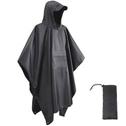 HYCOPROT Regenponcho Leichte Wasserdicht 210T Oxford Ripstop Wiederverwendbar Regencape, Regenponcho mit Brusttasche 3 in 1 Multifunktionaler Regenmantel für Jagd, Trekking, Camping, Angeln (Grau) von HYCOPROT