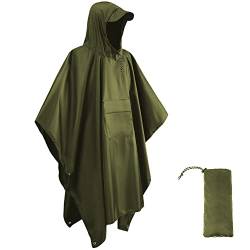 HYCOPROT Regenponcho Leichte Wasserdicht 210T Oxford Ripstop Wiederverwendbar Regencape, Regenponcho mit Brusttasche 3 in 1 Multifunktionaler Regenmantel für Jagd, Trekking, Camping, Angeln (Grün) von HYCOPROT