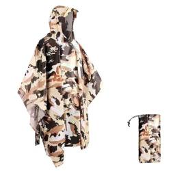 HYCOPROT Regenponcho Leichte Wasserdicht 210T Oxford Ripstop Wiederverwendbar Regencape, Regenponcho mit Brusttasche 3 in 1 Multifunktionaler Regenmantel für Jagd, Trekking, Camping, Angeln (Tarnung) von HYCOPROT