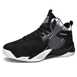 HYDLONGR Damen Herren atmungsaktiv Stricken Stoff bequem High-Top-Trainer Schuhe Schuhe Basketball Schuhe Casual Sneakers Schwarz-48 von HYDLONGR