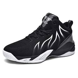 HYDLONGR Damen Herren atmungsaktiv Stricken Stoff bequem High-Top-Trainer Schuhe Schuhe Basketball Schuhe Casual Sneakers Schwarz Weiß-38 von HYDLONGR