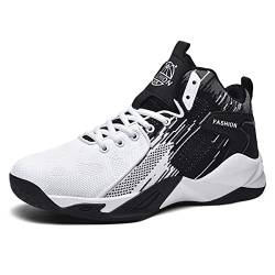 HYDLONGR Damen Herren atmungsaktiv Stricken Stoff bequem High-Top-Trainer Schuhe Schuhe Basketball Schuhe Casual Sneakers Weiß-44 von HYDLONGR