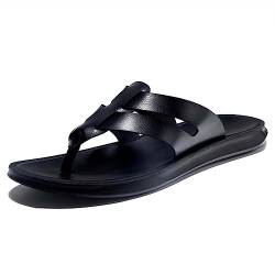 HYDLONGR Herren Damen Sommer Leder Obermaterial Gummisohle Wandern Flip Flops Strand Pantoffeln Thong Sandalen Black 38 EU von HYDLONGR