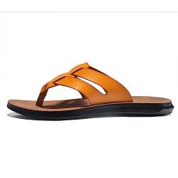 HYDLONGR Herren Damen Sommer Leder Obermaterial Gummisohle Wandern Flip Flops Strand Pantoffeln Thong Sandalen Orange 38 EU von HYDLONGR