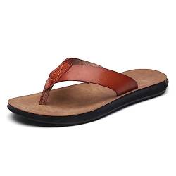 HYDLONGR Herren Damen Sommer Leder Obermaterial Gummisohle Wandern Flip Flops Strand Pantoffeln Thong Sandalen Yellow Brown 39 EU von HYDLONGR