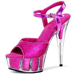 HYDgfiuf Damen-Sandalen mit Glitzer-Pailletten, exotischer Fetisch-High-Heel, sexy Stripper-Performance-Pole-Tanzschuhe, Hochzeitsfeier, Ballschuhe, Unisex, Übergröße,Dark pink,41 von HYDgfiuf