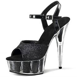 HYDgfiuf Damen-Sandalen mit Glitzer-Pailletten, exotischer Fetisch-High-Heel, sexy Stripper-Performance-Pole-Tanzschuhe, Hochzeitsfeier, Ballschuhe, Unisex, Übergröße,Schwarz,37 von HYDgfiuf