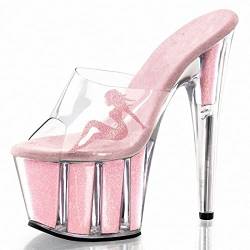 HYDgfiuf Damen Splitter Klar High Heels Pailletten Plateau Pantoletten Sandalen Sexy Stripper Club Pole Dance Hochzeitskleid Party Schuhe Große Größe 35-46,Rosa,37 von HYDgfiuf